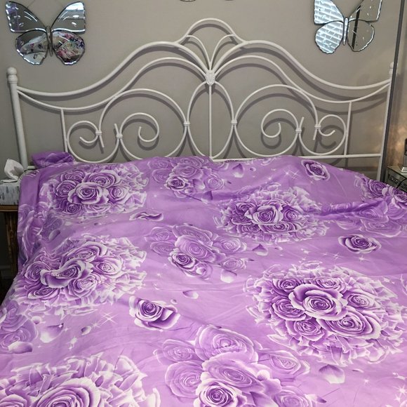 Purple Floral Queen Dubet Cover & 2 Queen Pillow Cases -    Tap1 - Picture 1 of 5
